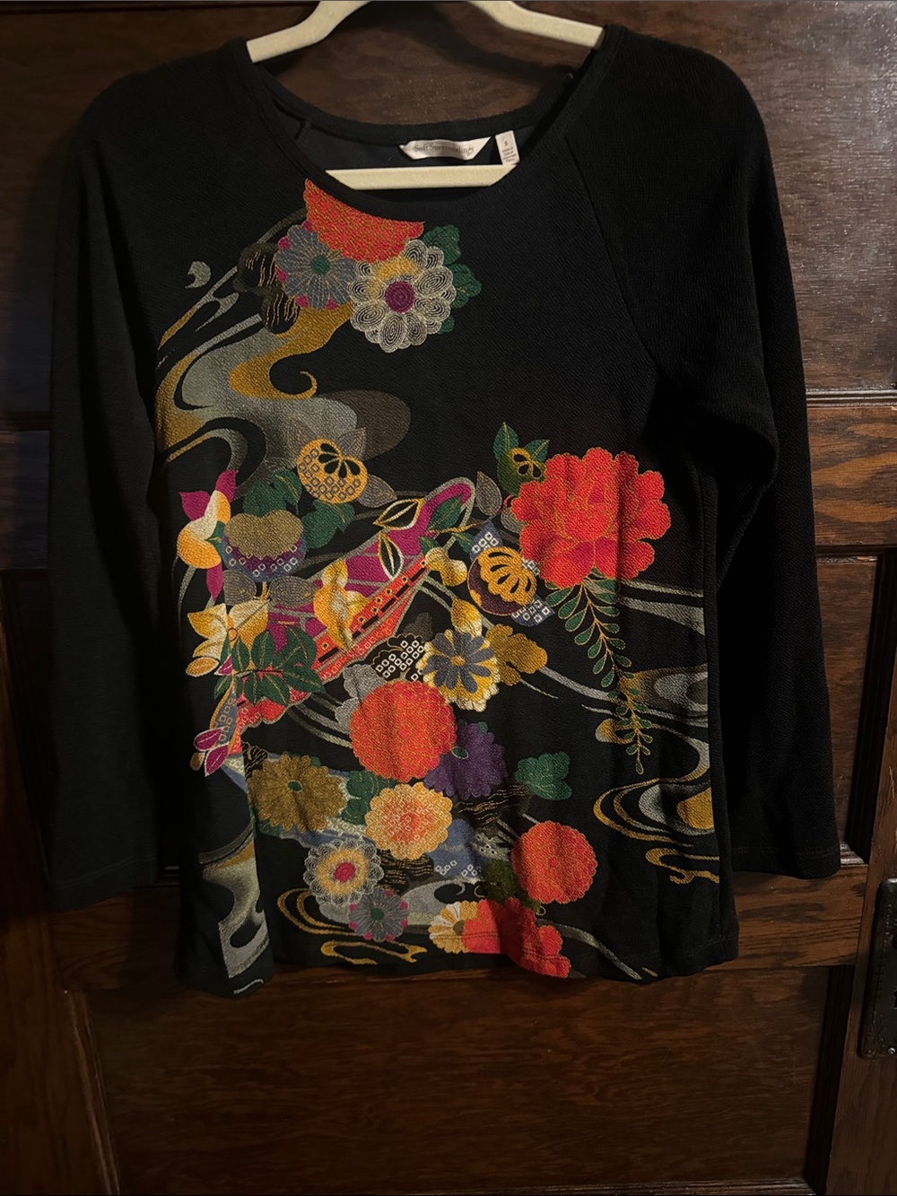 Soft Surroundings Black Sweater with Multicolor Floral Tunic
